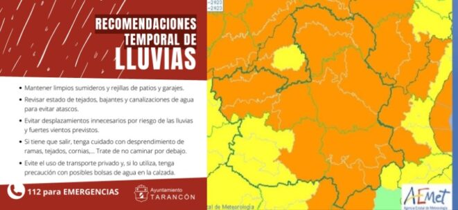 Recomendaciones del Ayuntamiento de Tarancón ante la alerta naranja por la Borrasca Ciarán