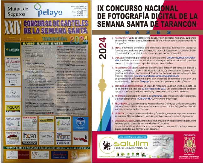Convocados el XXIV Concurso de Carteles y IX Concurso de Fotografía Digital de Semana Santa de Tarancón 2024