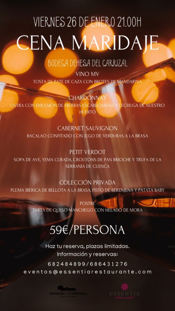 Deleita tu paladar con una experiencia vinícola excepcional en Rte. Essentia de Tarancón, cena maridaje