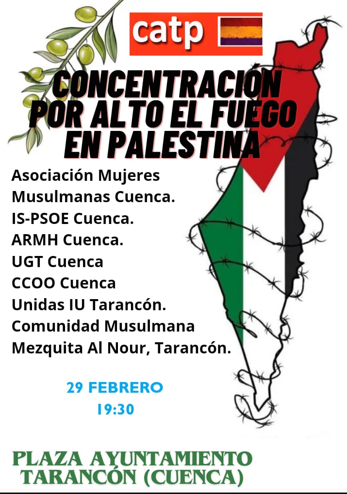 Concentración en Tarancon el 29 de febrero por el alto el fuego en Palestina