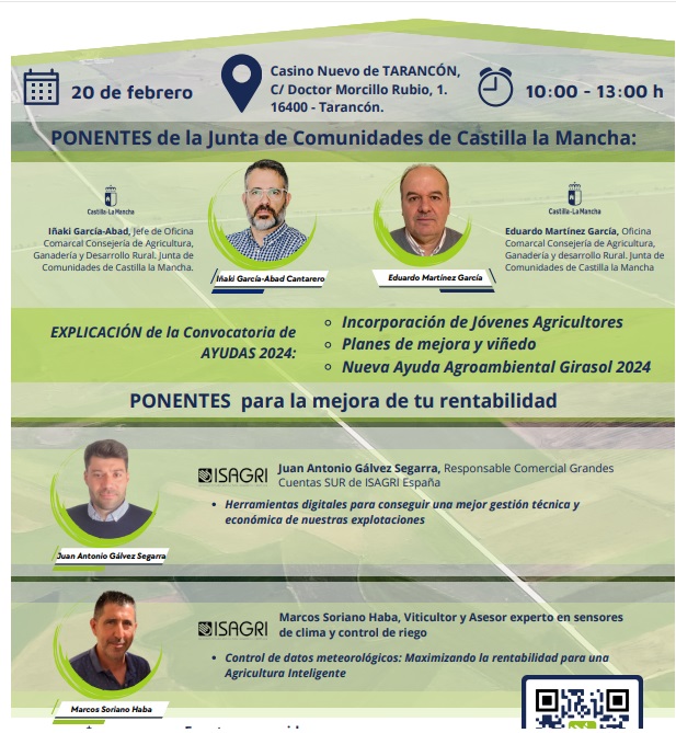 Foro informativo: Nuevas Ayudas de JCCM 2024 sobre gestión agrícola y herramientas Digitales en Tarancón
