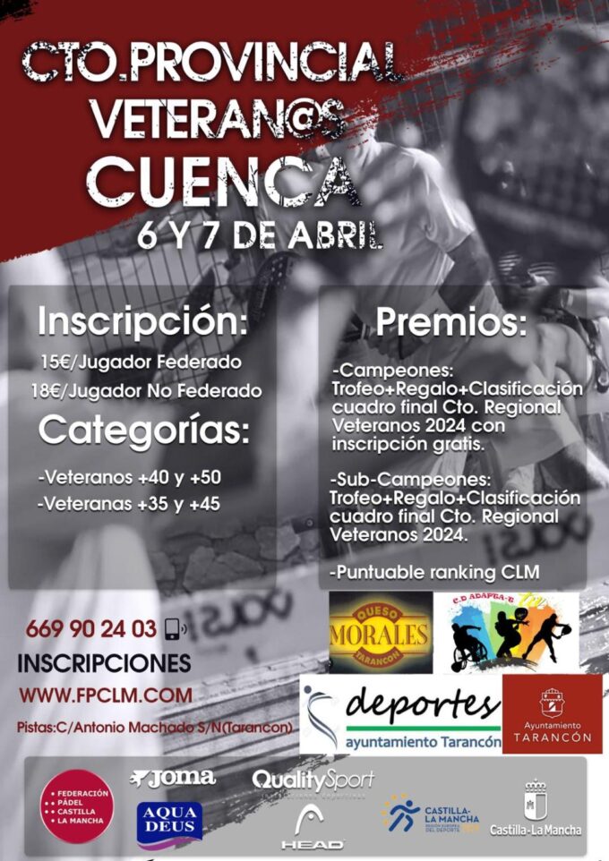 Tarancon acoge este fin de semana el Campeonato Provincial Veterano de Padel en las pistas del Estadio Municipal.