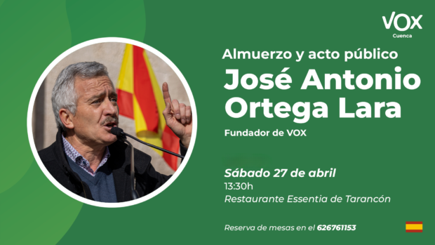 El fundador de Vox, José Antonio Ortega Lara visita Tarancón el próximo sábado 27 de abril