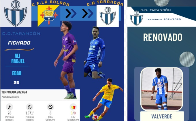 Primer fichaje,  Ali Raojel, Valverde, tercera renovación del CD Tarancón, ante la próxima temporada. Confirmadas dos bajas tambien con relación a la pasada campaña