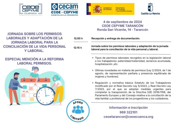Ceoe Cepyme Tarancón acoge el próximo miércoles una charla sobre adaptación de jornada para la conciliación