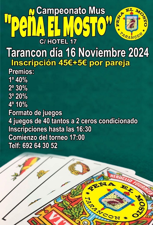 Campeonato de Mus este sábado 16 de noviembre en la Peña El mosto de Tarancón