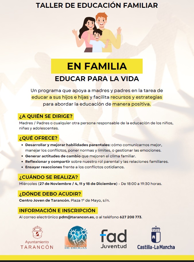 Tarancón organiza un Taller de Educación Familiar para mejorar las habilidades parentales