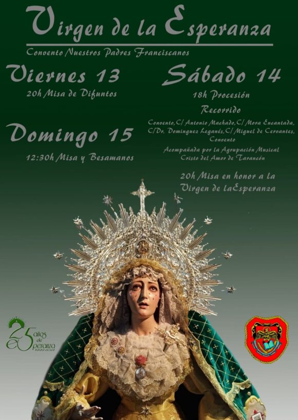 La Hermandad de San Juan Evangelista de Tarancón celebra la festividad de Ntra. Sra. de la Esperanza este fin de semana