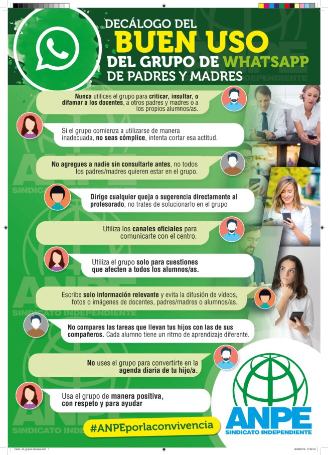 ANPE pide a padres y madres de alumnos un uso responsable de los grupos de whatsapp y respeto al profesorado