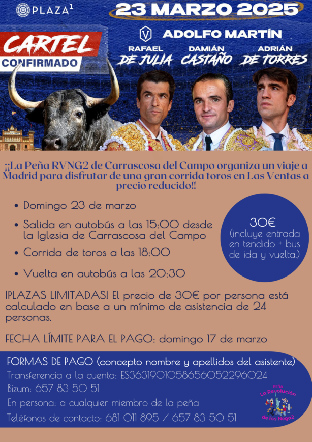 La Peña RVNG2 de Carrascosa del Campo organiza una excursión a Las Ventas para mantener viva la afición y dinamizar la vida en el pueblo