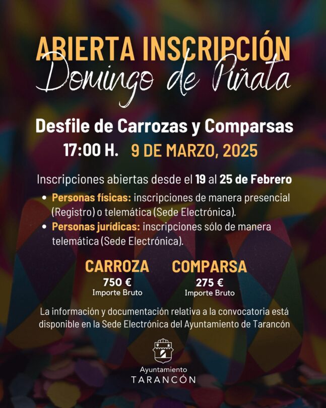 Abiertas las inscripciones para el desfile de Domingo de Piñata en Tarancón