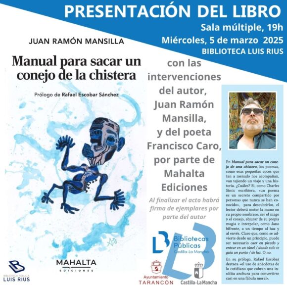 Juan Ramón Mansilla presenta su nuevo poemario en la Biblioteca Luis Rius de Tarancón