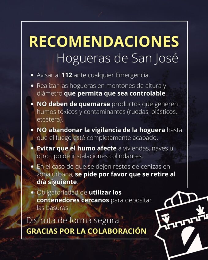 El Ayuntamiento de Tarancón recuerda las recomendaciones para las Hogueras de San José