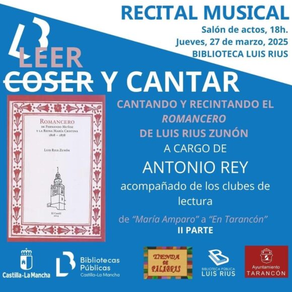 Hoy Jueves recital musical en la Biblioteca Luis Rius de Tarancón: «Leer, Coser y Cantar»