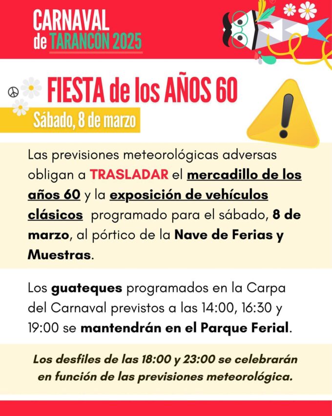 La meteorología obliga a trasladar algunas actividades de la Fiesta de los 60 en Tarancón