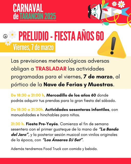 El Preludio de la Fiesta Años 60 se traslada al pórtico de la Nave de Ferias y Muestras debido a la previsión de lluvias