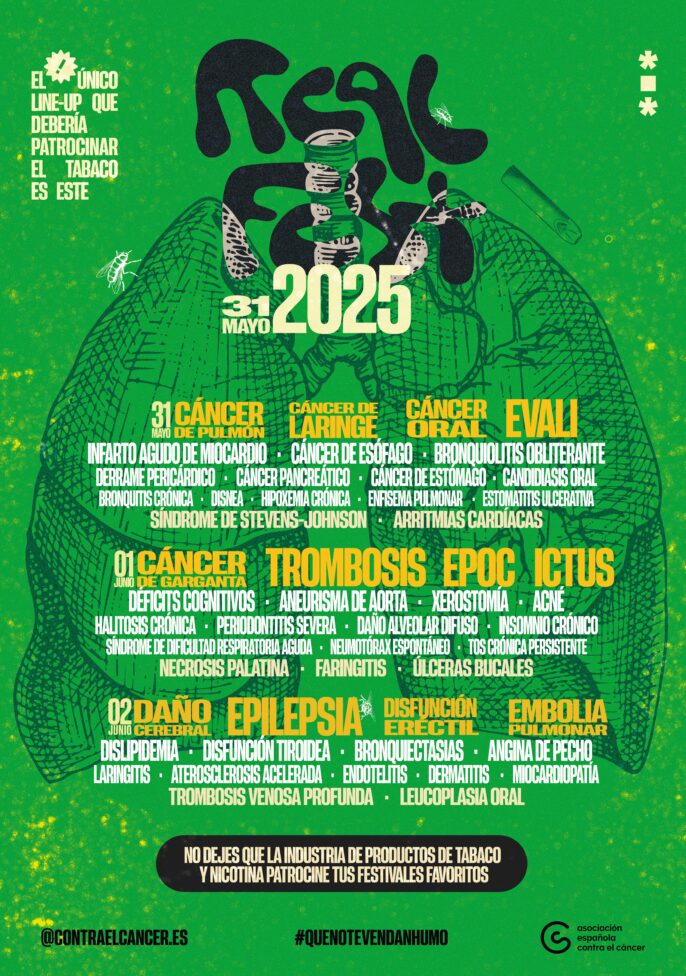 La Asociación pide a las administraciones públicas que no concedan permisos para organizar festivales de música patrocinados por la industria del tabaco