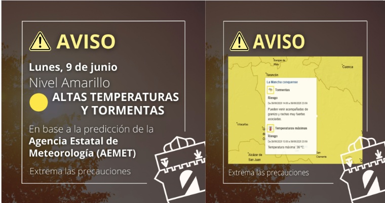 La AEMET activa el aviso amarillo por altas temperaturas y tormentas para este lunes en Tarancón
