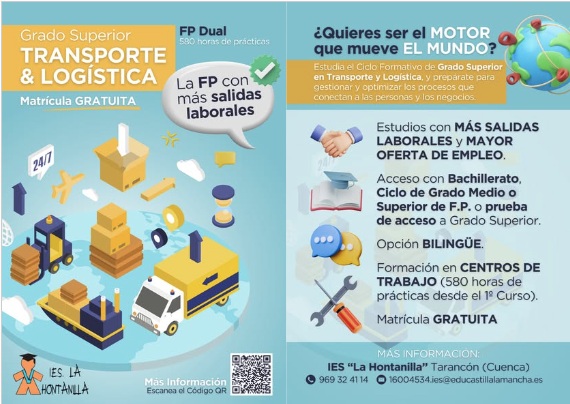 El IES La Hontanilla de Tarancón oferta el Ciclo de Grado Superior en Transporte y Logística con matrícula gratuita y prácticas desde el primer curso