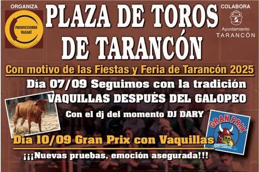 El Grand Prix y la Suelta de Vaquillas vuelven a las Fiestas de Tarancón 2025