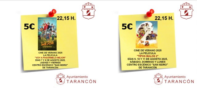 Continúa el cine de verano en Tarancón con dos nuevos estrenos este fin de semana