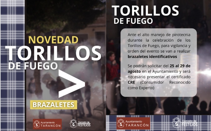 Novedad en los Torillos de Fuego durante las Fiestas de Tarancón: brazaletes identificativos para garantizar la seguridad