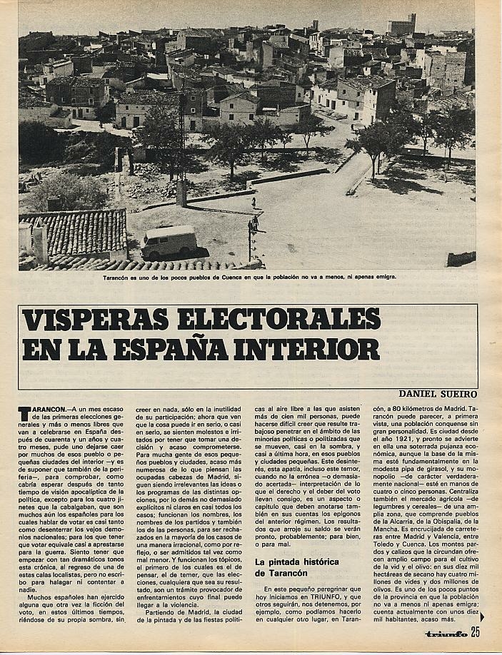 Tarancón en vísperas de las elecciones generales del 15 de junio de 1977