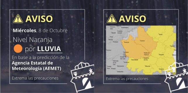 La AEMET activa el nivel naranja por lluvias en Tarancón y toda La Mancha Conquense este 8 de octubre