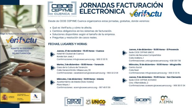 Ceoe Cepyme Cuenca realizará jornadas informativas en todas las comarcas sobre facturación electrónica