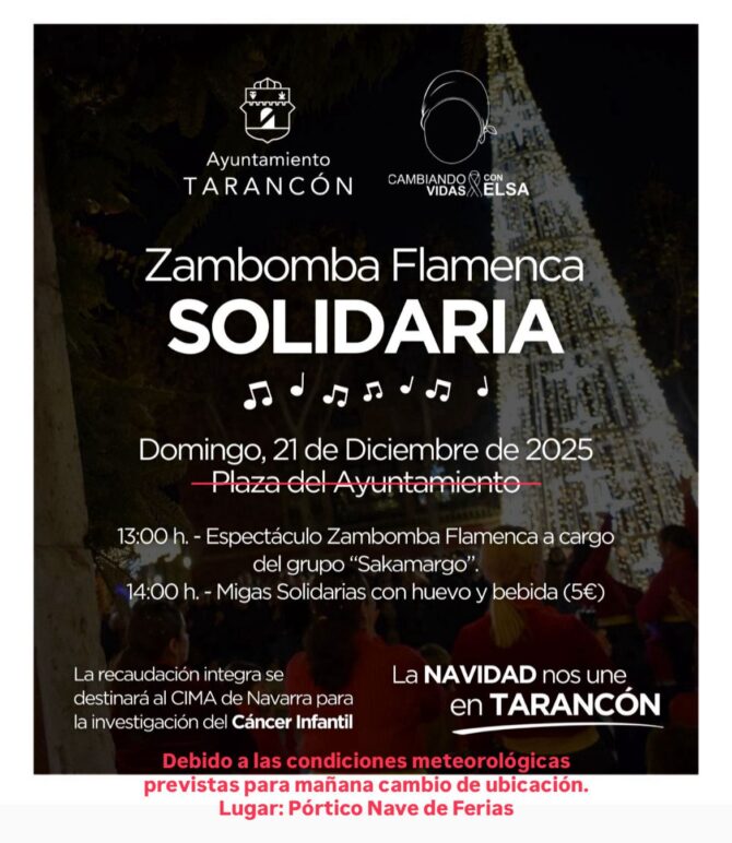 La Zambomba Flamenca y las Migas Solidarias que se celebran este domingo en Tarancón cambian de ubicación por motivos meteorológicos