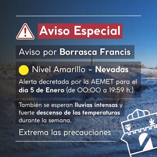 Aviso amarillo por nevadas ante la llegada de la borrasca Francis