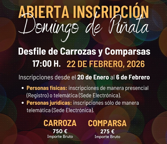 Abierta la inscripción para el Desfile de Carrozas y Comparsas del Domingo de Piñata en Tarancón