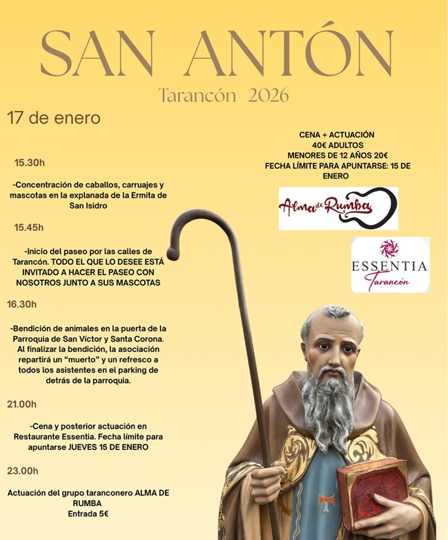 Tarancón celebrará San Antón 2026 con paseo, bendición de animales y música en directo