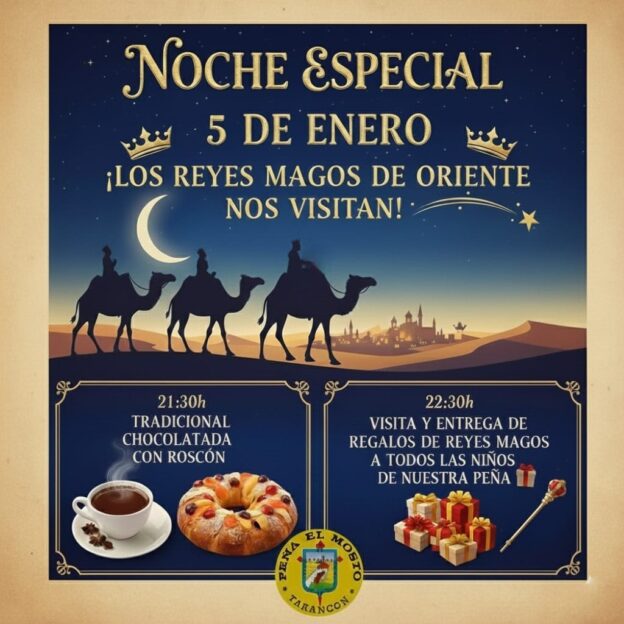 La Peña El Mosto de Tarancón recibirá a los Reyes Magos en una noche especial llena de ilusión