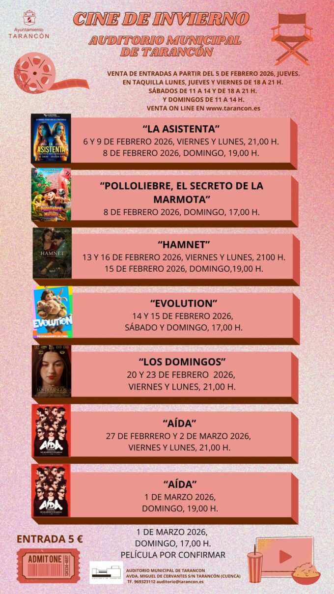 El Ayuntamiento de Tarancón presenta la programación del ciclo de Cine de Invierno para el mes de febrero