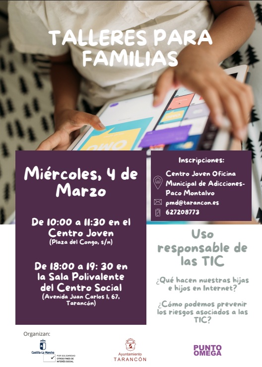 Tarancón acoge el próximo 4 de marzo unos talleres para familias sobre el uso responsable de las TIC