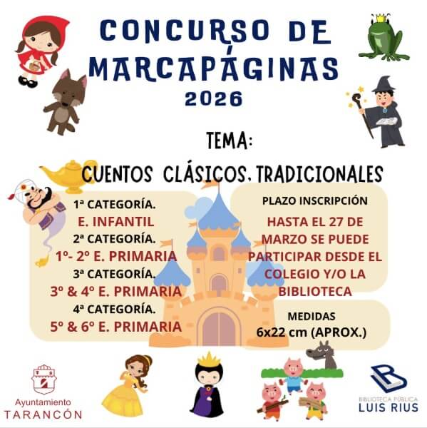 La Biblioteca Luis Rius de Tarancón convoca su tradicional Concurso de Marcapáginas este año dedicado a los cuentos clásicos