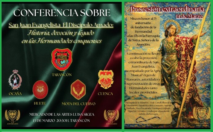La Hermandad de San Juan Evangelista de Tarancón celebra este fin de semana los actos centrales de su 75 aniversario
