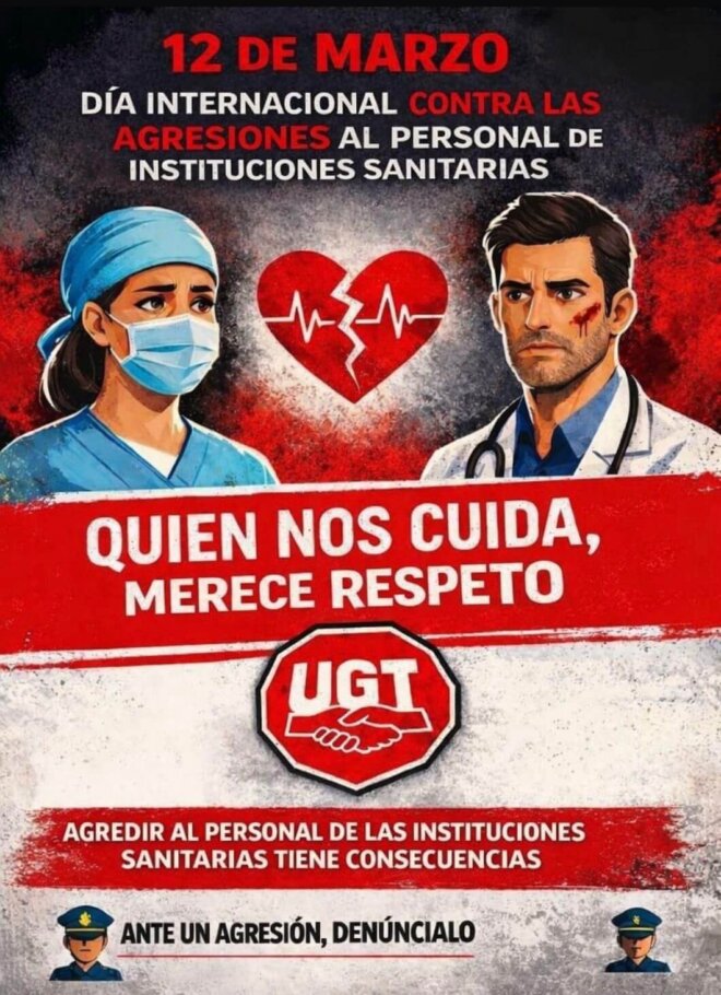 UGT pide implementar medidas urgentes para combatir el aumento de las agresiones a sanitarios