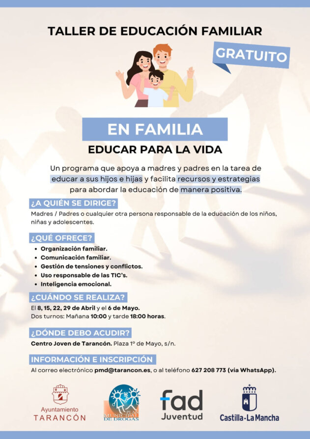 Tarancón acoge un taller gratuito de educación familiar dirigido a madres y padres