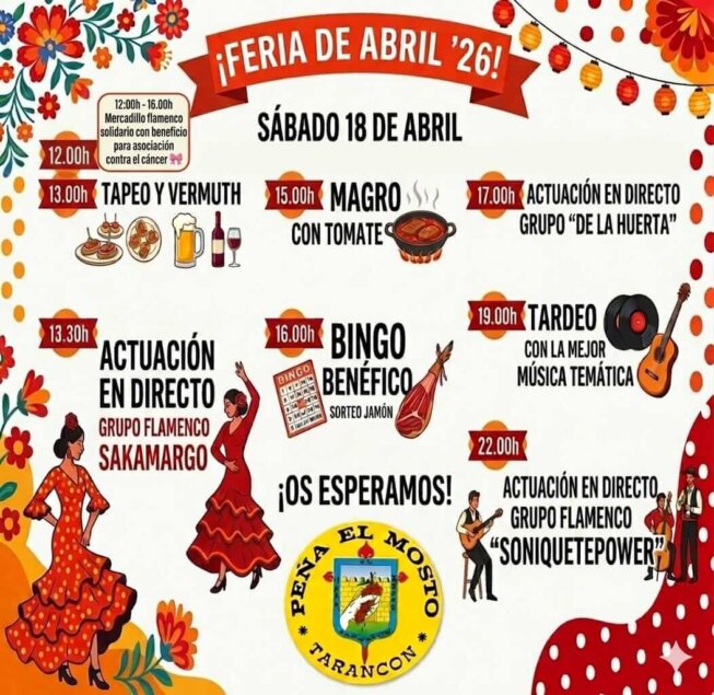 La Peña El Mosto celebra este sábado su Feria de Abril en Tarancón con música, gastronomía y actividades solidarias