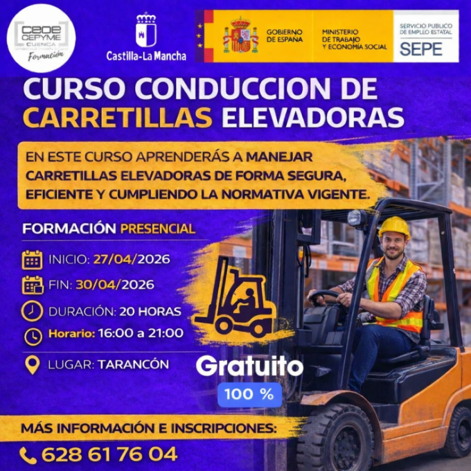 Tarancón acogerá a finales de abril un curso gratuito de conducción de carretillas elevadoras