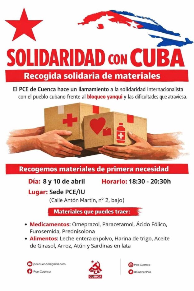 El PCE de Cuenca impulsa un recogida solidaria para Cuba frente a la agresión estadounidense