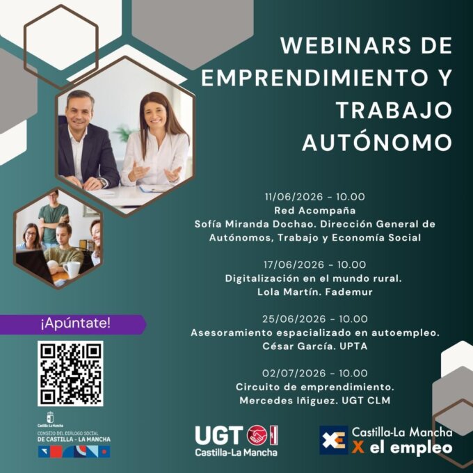 UGT Castilla-La Mancha llevará a cabo un ciclo de webinars sobre emprendimiento y trabajo autónomo