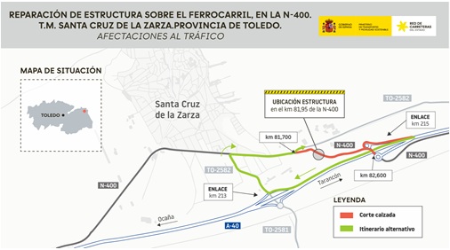 Transportes avanza con la reparación de la estructura sobre el ferrocarril en Santa Cruz de la Zarza, por 2,4 millones de euros